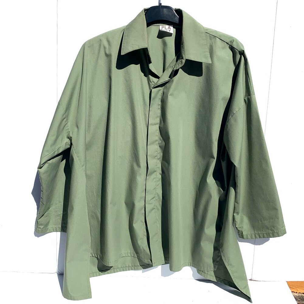 Women’s PLANET by Lauren G 100% Cotton 3/4 Sleeve Button Up Shirt Pale Green S/M